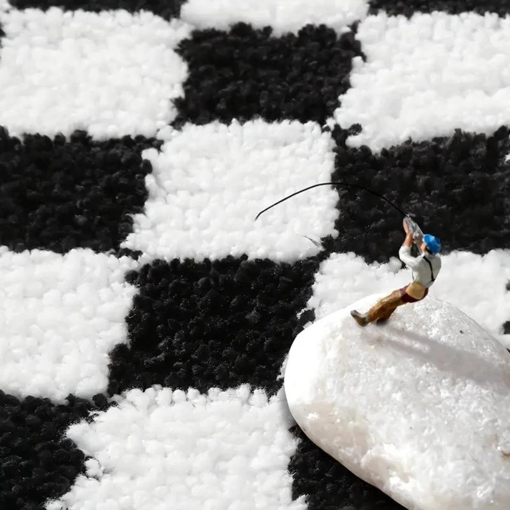 Plush Checkered Grid Bath Mat by Casa & Beyond