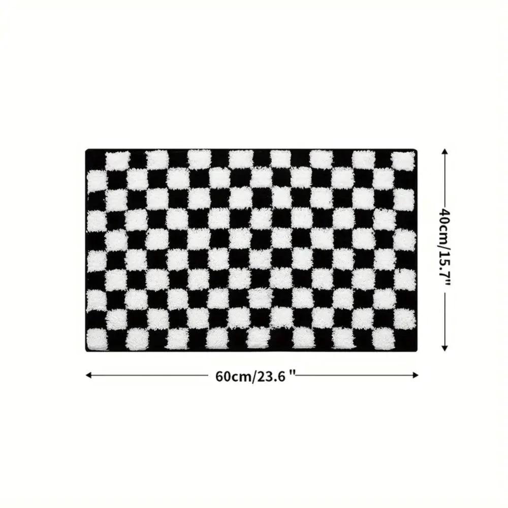 Plush Checkered Grid Bath Mat by Casa & Beyond