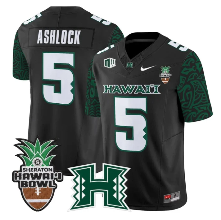Pofele Ashlock Jersey #5 Hawai'i Rainbow 2025 Hawai'i Bowl Stitched Black Limited by My Store NCAA Football Jerseys