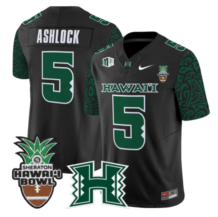 Pofele Ashlock Jersey #5 Hawai'i Rainbow 2025 Hawai'i Bowl Stitched Black Limited by My Store NCAA Football Jerseys
