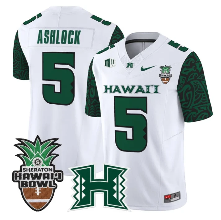 Pofele Ashlock Jersey #5 Hawai'i Rainbow 2025 Hawai'i Bowl Stitched Black Limited by My Store NCAA Football Jerseys