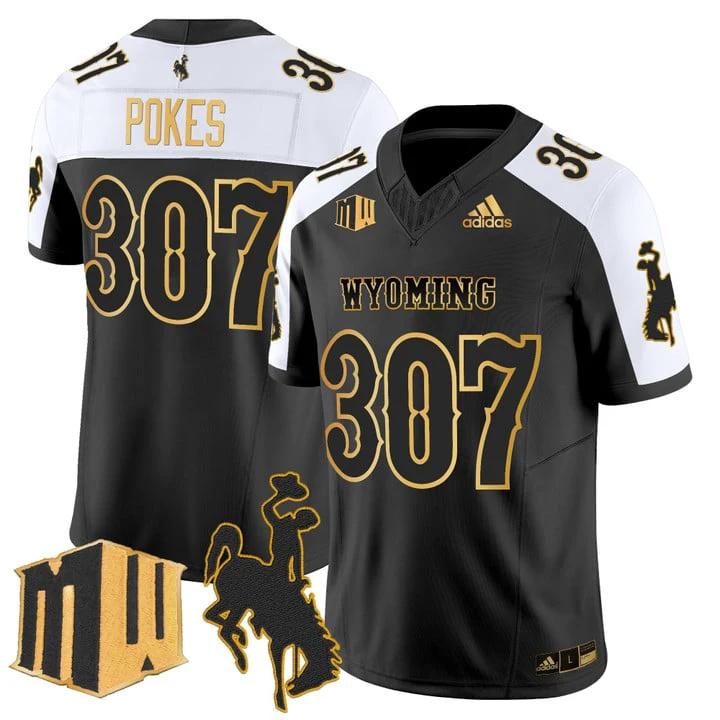 Pokes Jersey #307 Wyoming Cowboys 2025 Gold Vapor Limited Stitched by My Store NCAA Football Jerseys