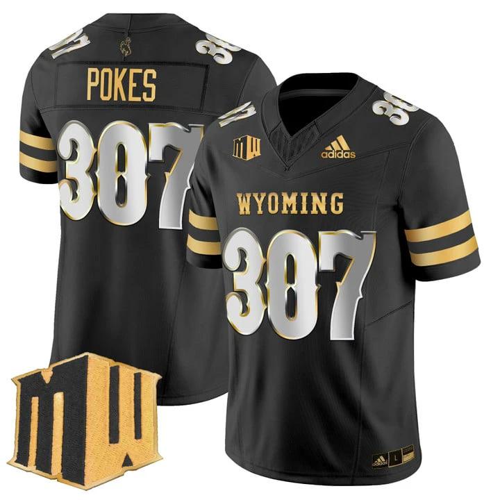 Pokes Jersey #307 Wyoming Cowboys 2025 Gold Vapor Limited Stitched by My Store NCAA Football Jerseys