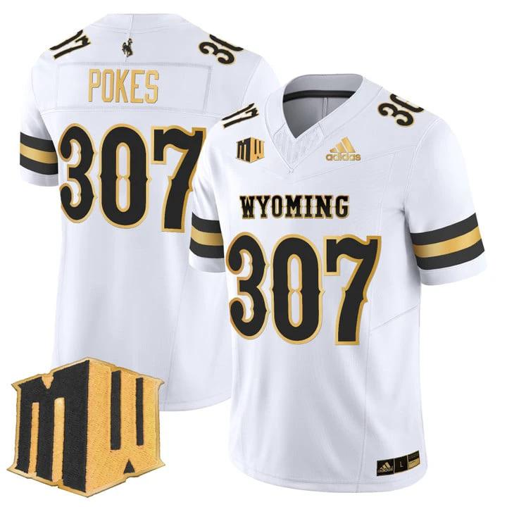 Pokes Jersey #307 Wyoming Cowboys 2025 Gold Vapor Limited Stitched by My Store NCAA Football Jerseys