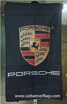Custom Porsche Vertical Flag -3x5 ft Banner - white top border by flagsshop