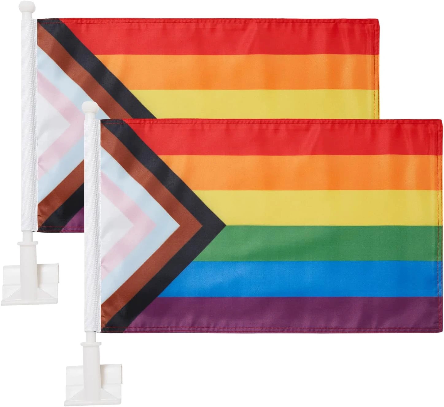 US Rainbow Flag Car Window Flag of Rainbow 11X18 Inch(28x46cm) 100% Polyester, Strong White Flagpole by flagsshop