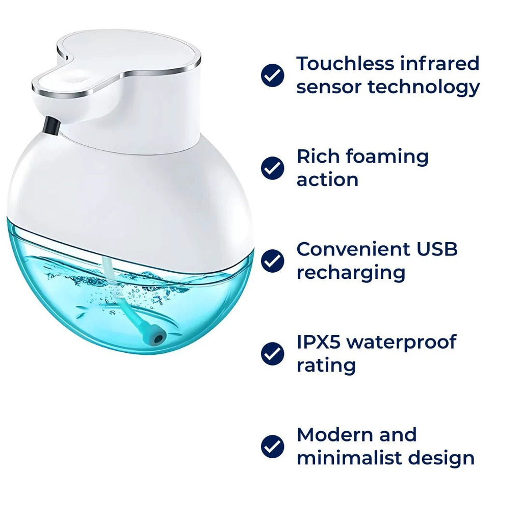 PureFoam | Touchless Foam Soap Dispenser – Infrared Sensor – IPX5 Waterproof – USB Rechargeable Hygiene Bowlift by Bowlift