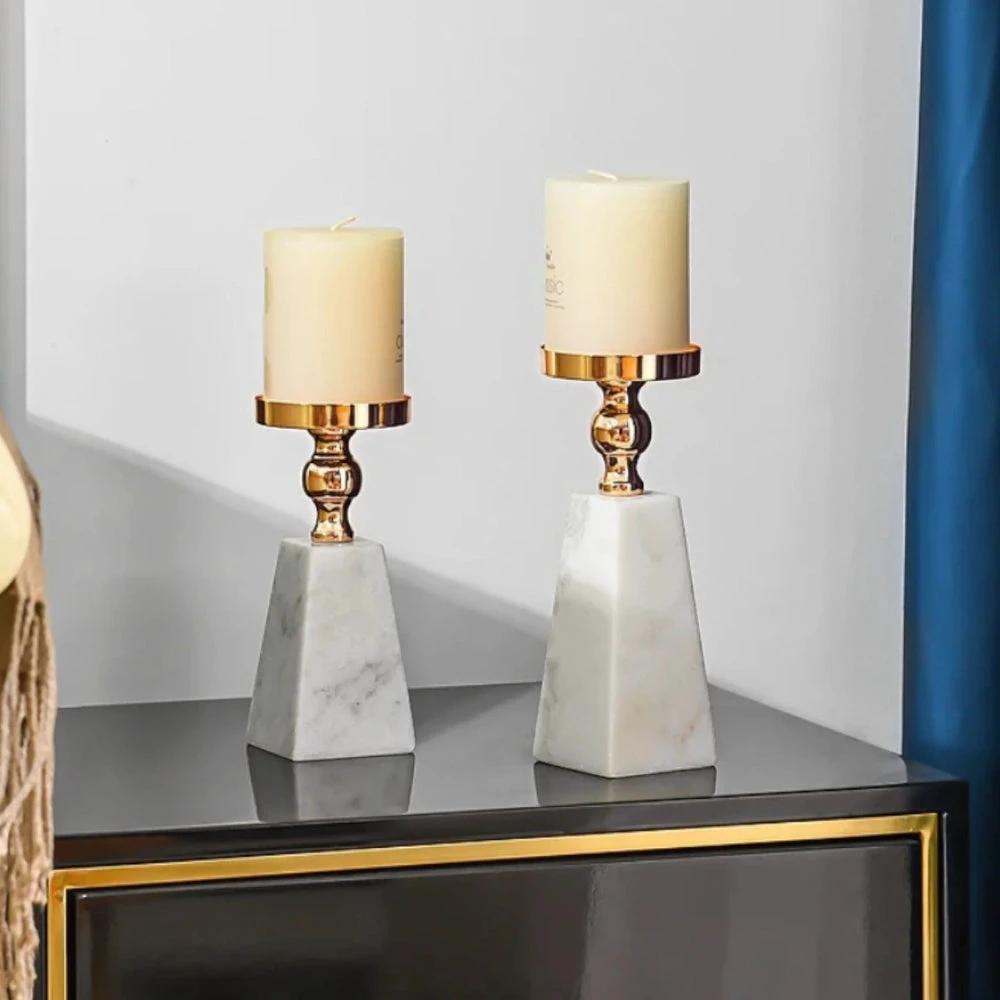 Pyramid Gold Marble Candle Holder by Casa & Beyond
