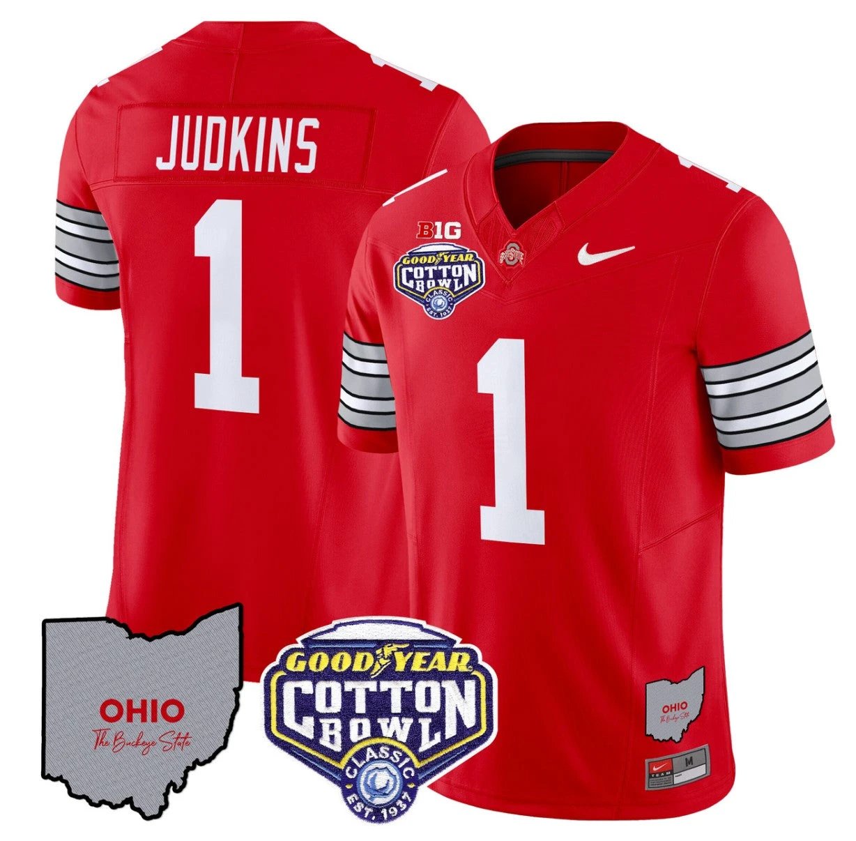 Quinshon Judkins Jersey #1 Ohio State Buckeyes Cotton Bowl Patch Stitched Red by My Store