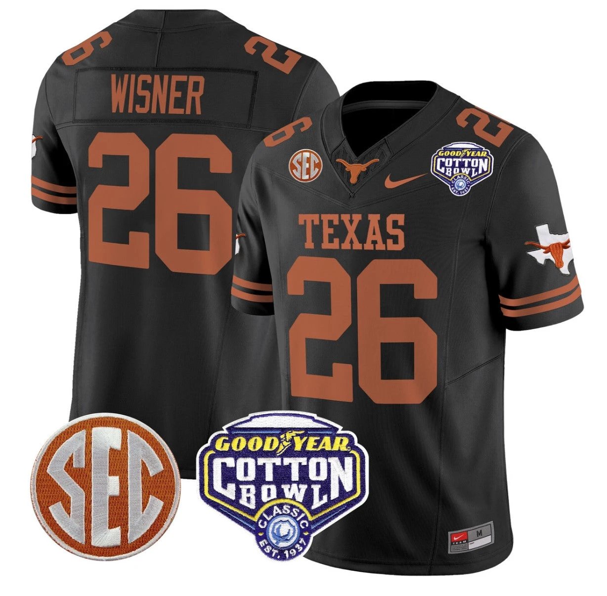 Quintrevion Wisner Jersey #26 Texas Longhorns Cotton Bowl Patch Stitched Black by My Store