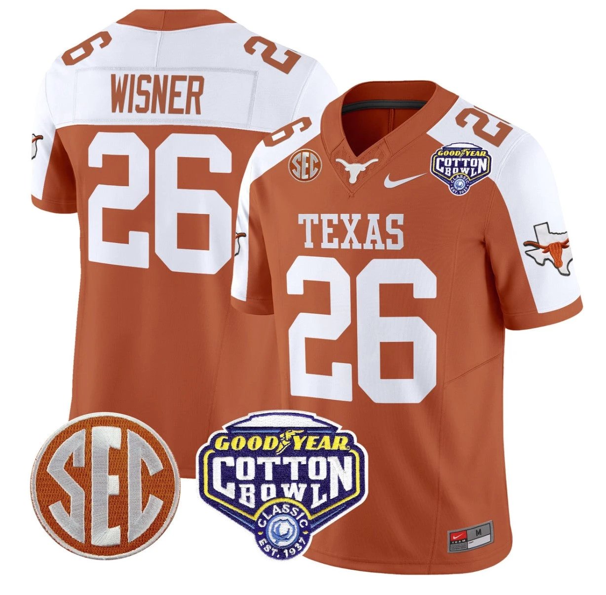 Quintrevion Wisner Jersey #26 Texas Longhorns Cotton Bowl Patch Orange Alternate by My Store