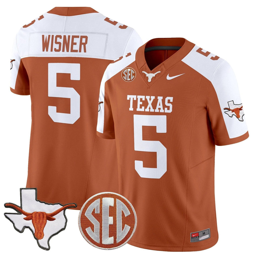 Quintrevion Wisner Jersey #5 Texas Longhorns 2025 State Map SEC Patch Orange Alter by My Store