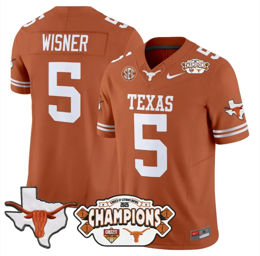 Quintrevion Wisner Jersey #5 Texas 2025 State Map Citrus Bowl Champions Orange by NCAA Football Jersey