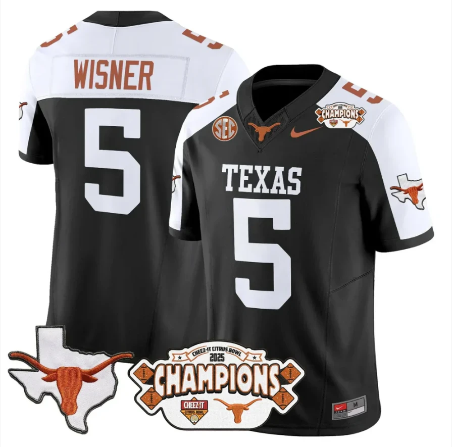 Quintrevion Wisner Jersey #5 Texas 2025 State Map Citrus Bowl Champions Black Alternate by NCAA Football Jersey