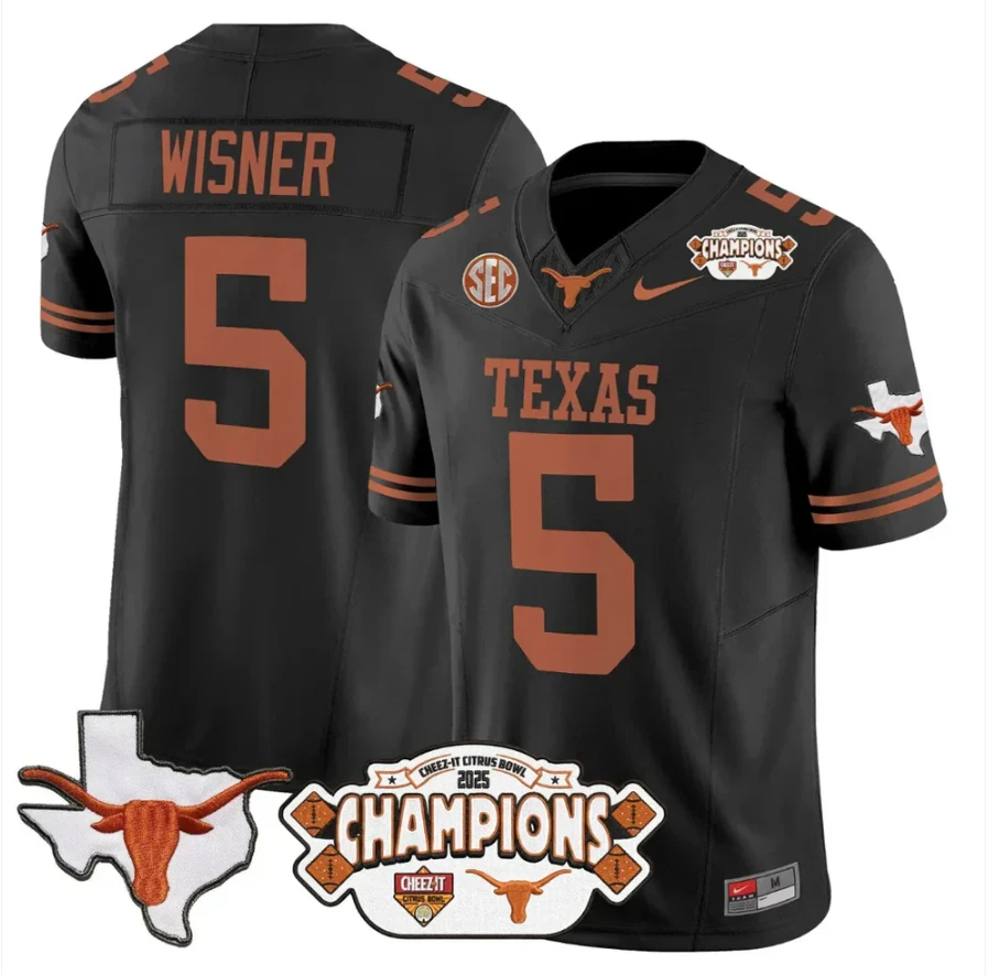 Quintrevion Wisner Jersey #5 Texas 2025 State Map Citrus Bowl Champions Black by NCAA Football Jersey