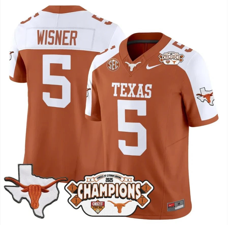 Quintrevion Wisner Jersey #5 Texas 2025 State Map Citrus Bowl Champions Orange ALternate by NCAA Football Jersey