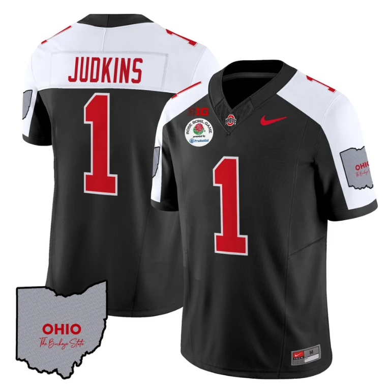 Quinshon Judkins Jersey #1 Ohio State Rose Bowl Patch Football V3 Black Alternate by NCAA Football Jersey