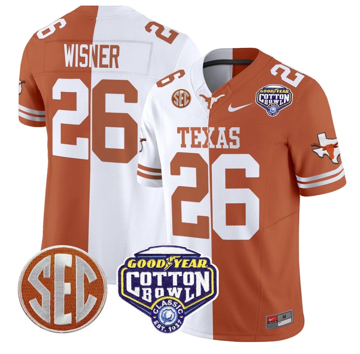 Quintrevion Wisner Jersey #26 Texas Longhorns Cotton Bowl Patch Stitched Split by My Store