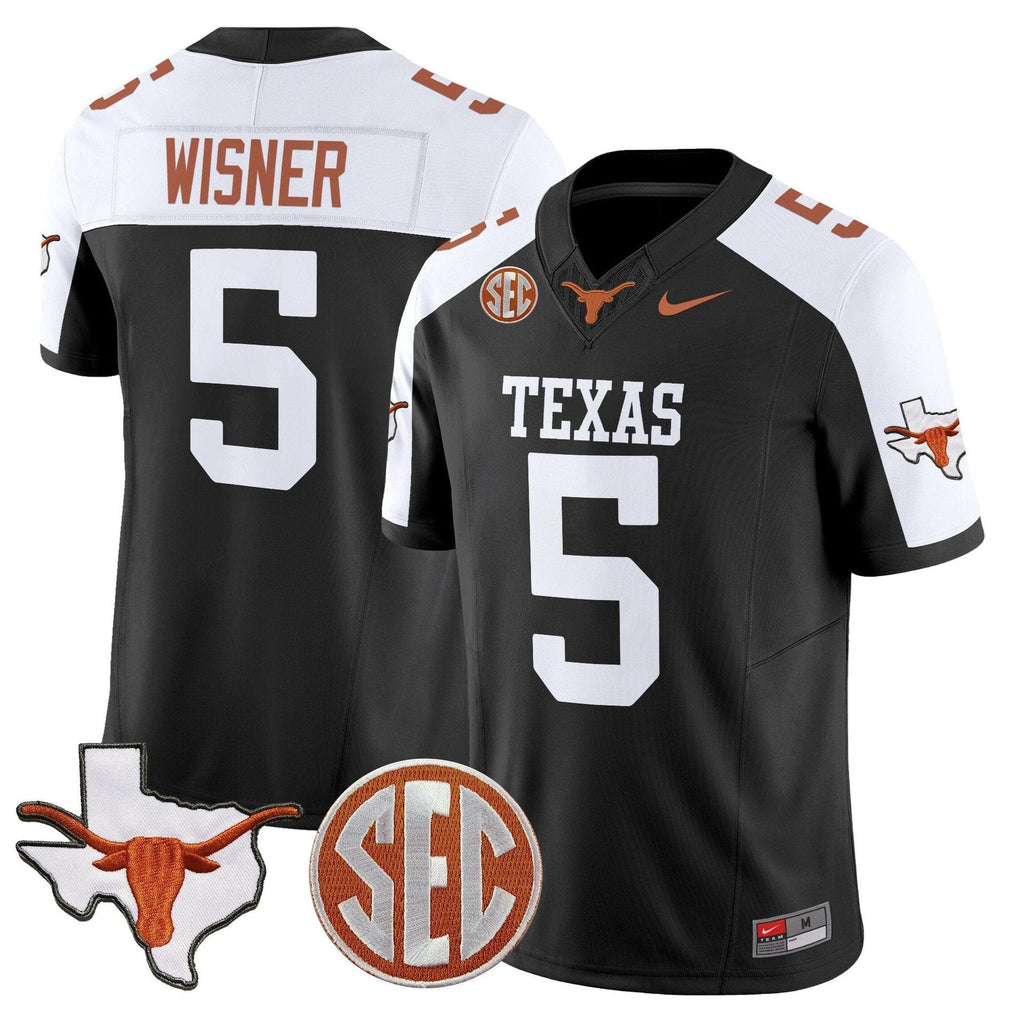 Quintrevion Wisner Jersey #5 Texas Longhorns 2025 State Map SEC Patch Black Alter by My Store