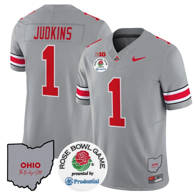 Quinshon Judkins Jersey #1 Ohio State Buckeyes Rose Bowl Vapor Limited V2 Gray by NCAA Football Jersey
