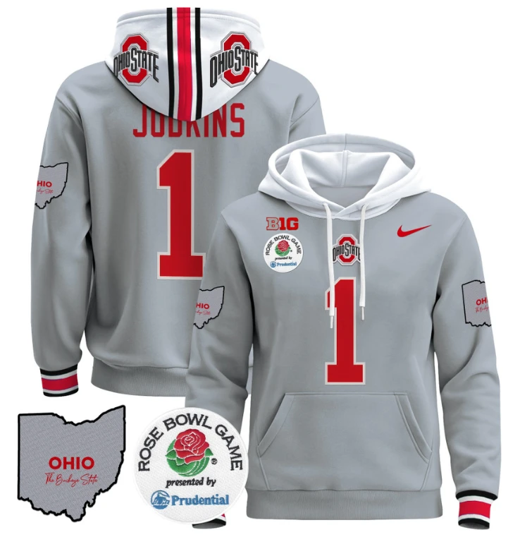 Quinshon Judkins Hoodie #1 Ohio State Buckeyes Rose Bowl Pullover by Hoodie Pullover