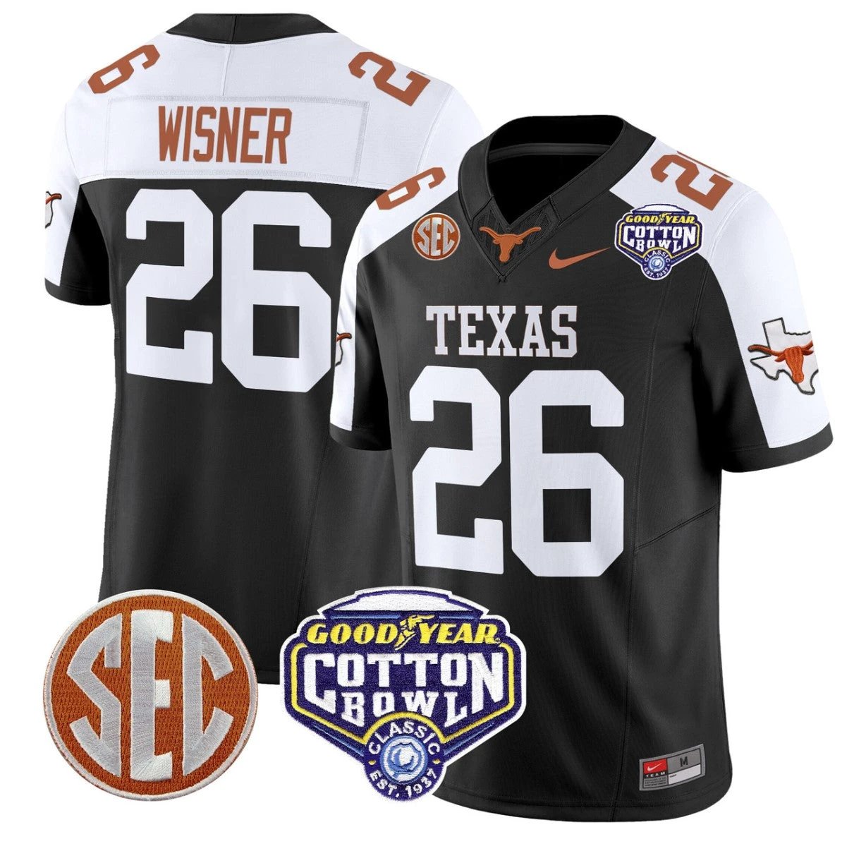 Quintrevion Wisner Jersey #26 Texas Longhorns Cotton Bowl Patch Black Alternate by My Store