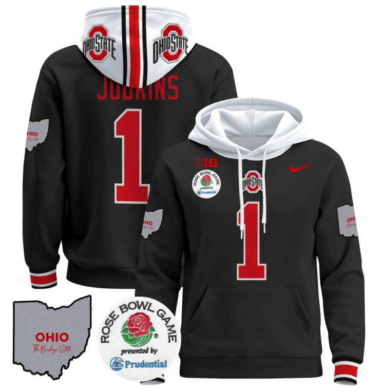 Quinshon Judkins Hoodie #1 Ohio State Buckeyes Rose Bowl Pullover by Hoodie Pullover