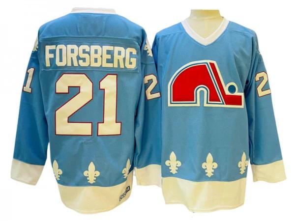 Quebec Nordiques #21 Peter Forsberg Light Blue Vintage CCM Jersey by Hockey David