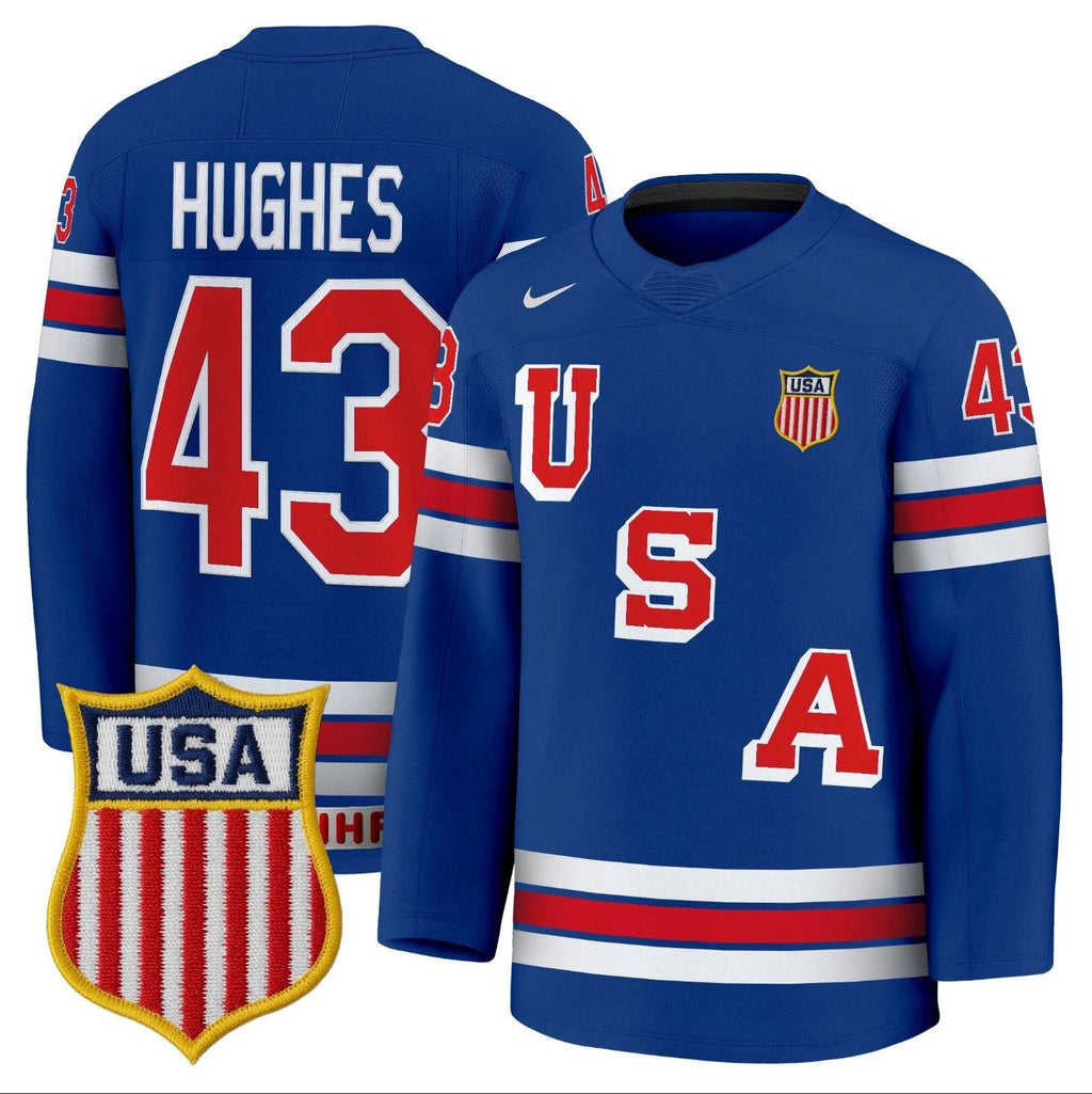 Quinn Hughes Jersey #43 USA Olympic 2026 Premium Hockey Stitched by Hockey David