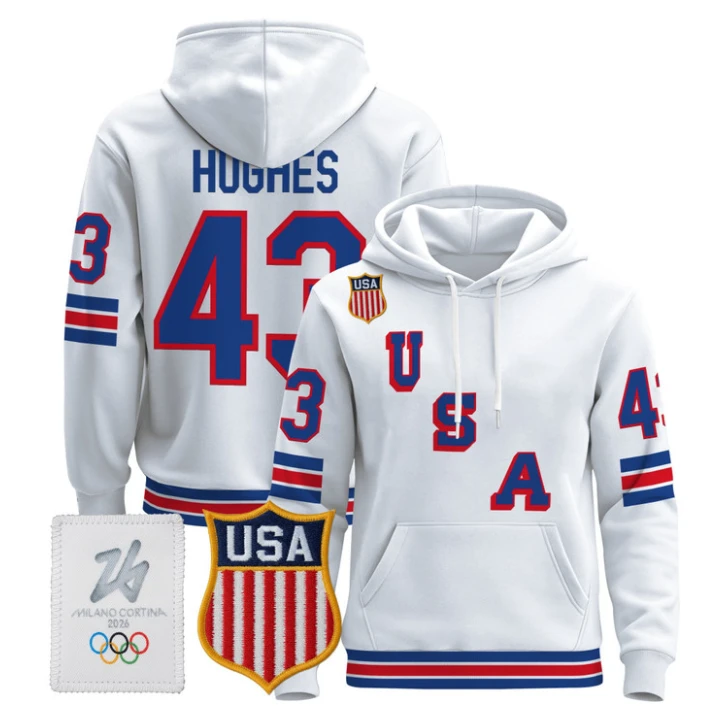Quinn Hughes #43 USA Olympic 2026 Premium Hockey Pullover Hoodie Stitched Royal by Hoodie Pullover