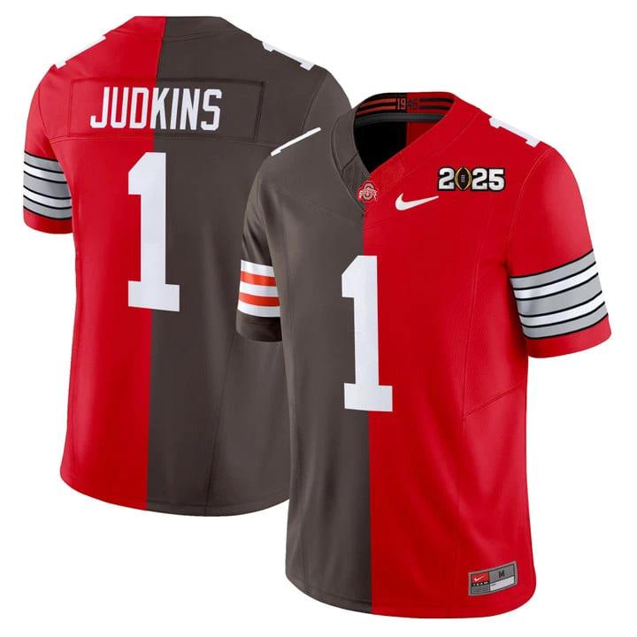 Quinshon Judkins Jersey #1 Ohio State Buckeyes 2025 Split Vapor Limited Stitched by My Store NCAA Football Jerseys