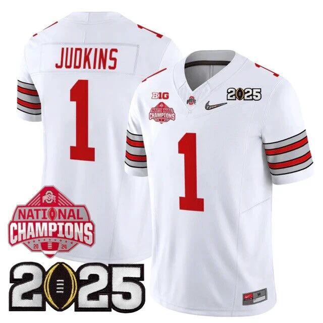 Quinshon Judkins Jersey #1 Ohio State National Championships 2024 Patch White by NCAA Football Jersey