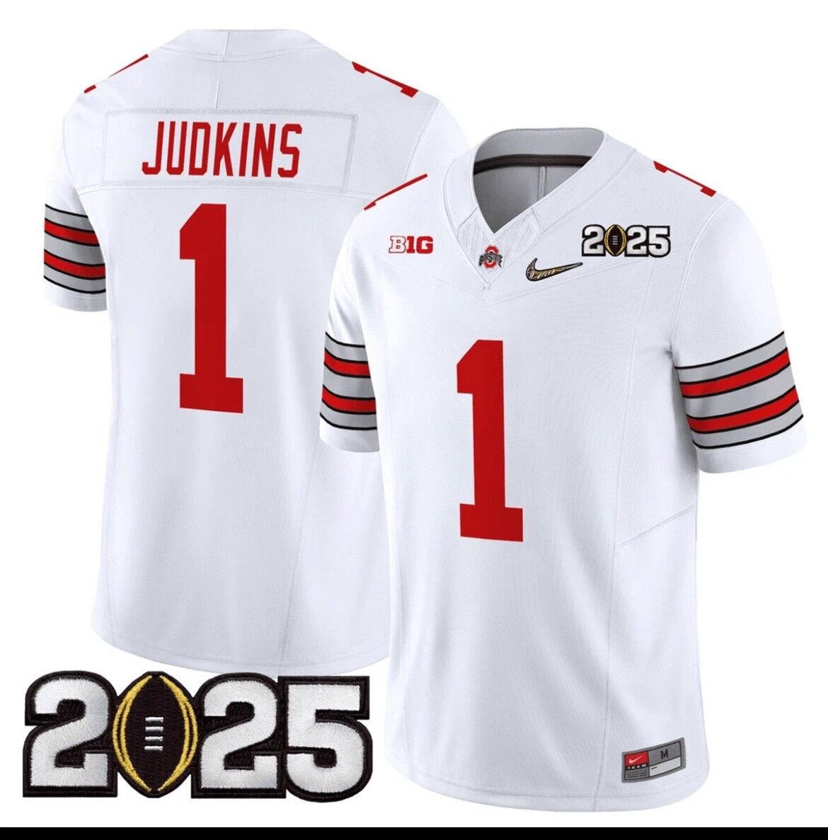 Quinshon Judkins Jersey #1 Ohio State Natty 2025 Patch Stitched White by NCAA Football Jersey