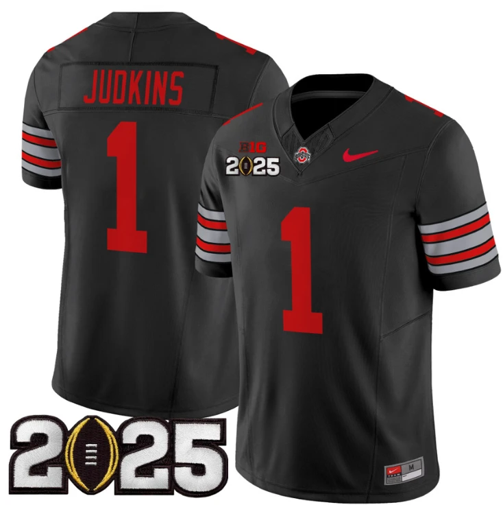 Quinshon Judkins Jersey #1 Ohio State 'Heritage Stripe' 2025 CFP Final Black by NCAA Football Jersey