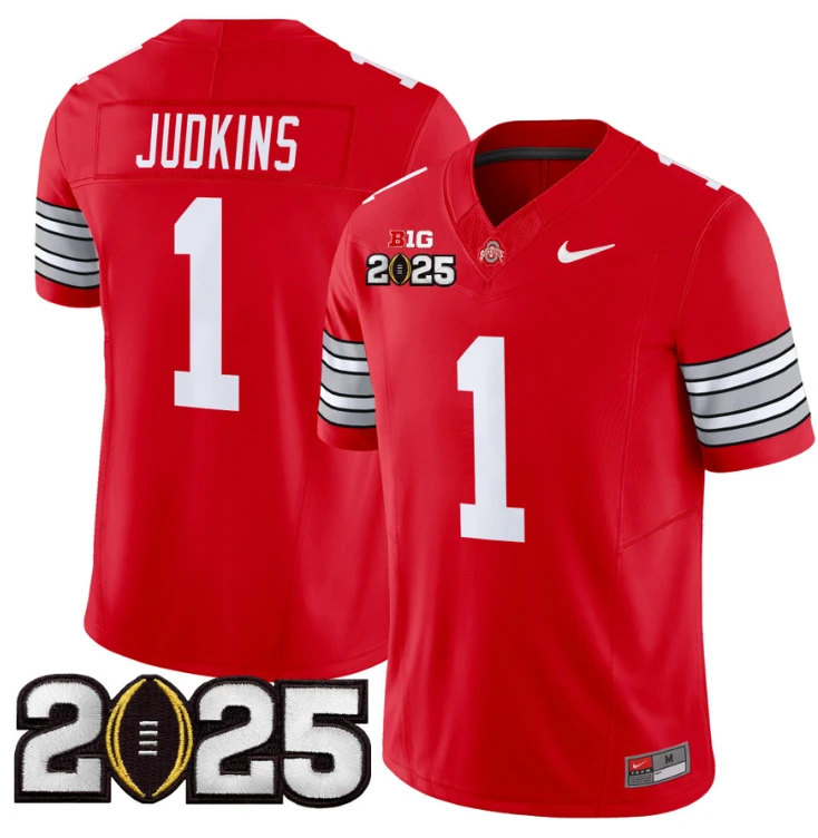 Quinshon Judkins Jersey #1 Ohio State 'Heritage Stripe' 2025 CFP Final Red by NCAA Football Jersey