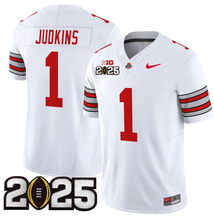 Quinshon Judkins Jersey #1 Ohio State 'Heritage Stripe' 2025 CFP Final White by NCAA Football Jersey