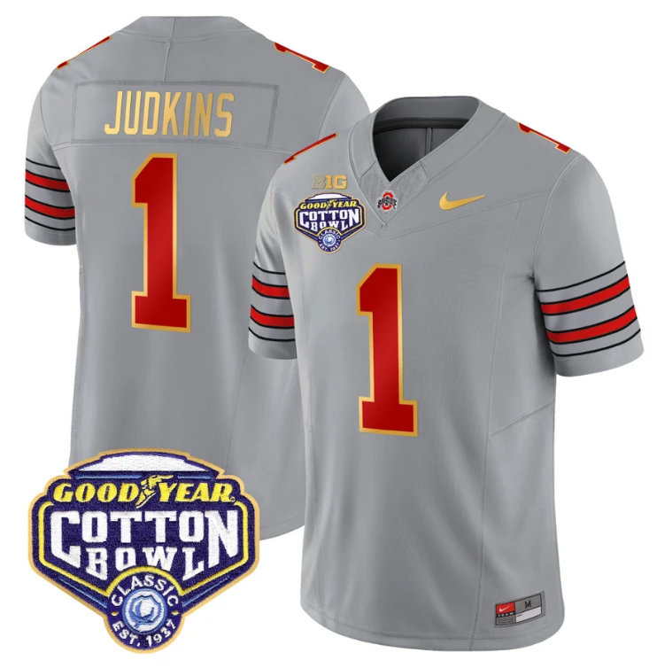 Quinshon Judkins Jersey #1 Ohio State 'Heritage Stripe' Cotton Bowl Gray by My Store