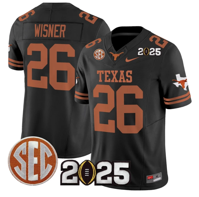 Quintrevion Wisner Jersey #26 Texas Longhorns 2025 CFP Final Black by NCAA Football Jersey