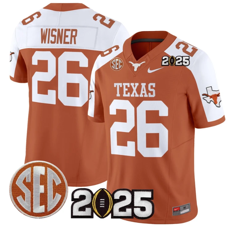 Quintrevion Wisner Jersey #26 Texas Longhorns 2025 CFP Final Orange Alternate by NCAA Football Jersey