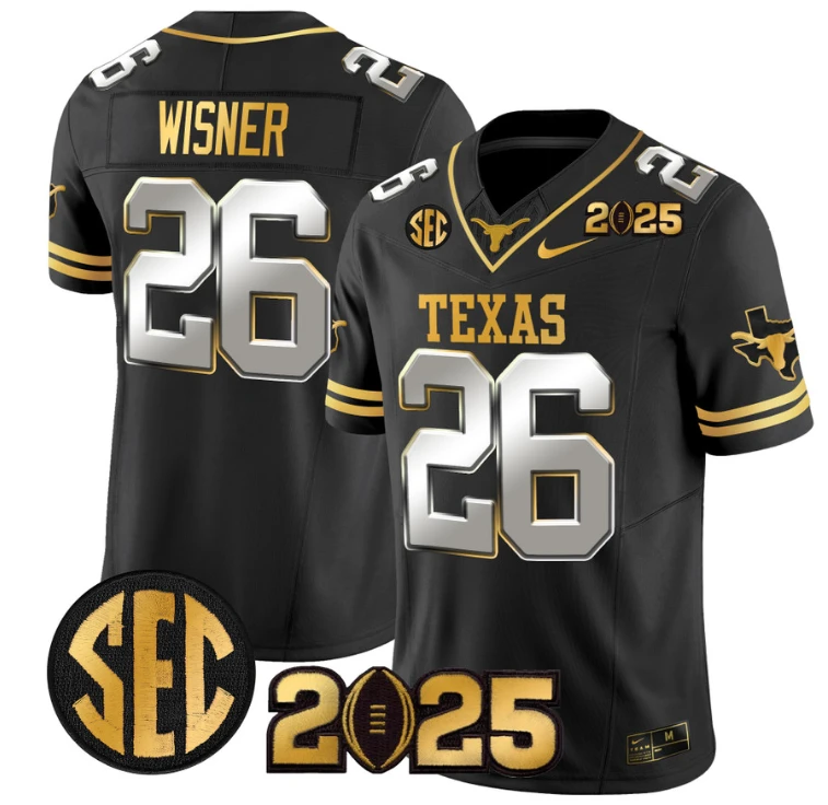 Quintrevion Wisner Jersey #26 Texas Longhorns 2025 CFP Final Patch Black Limited by NCAA Football Jersey