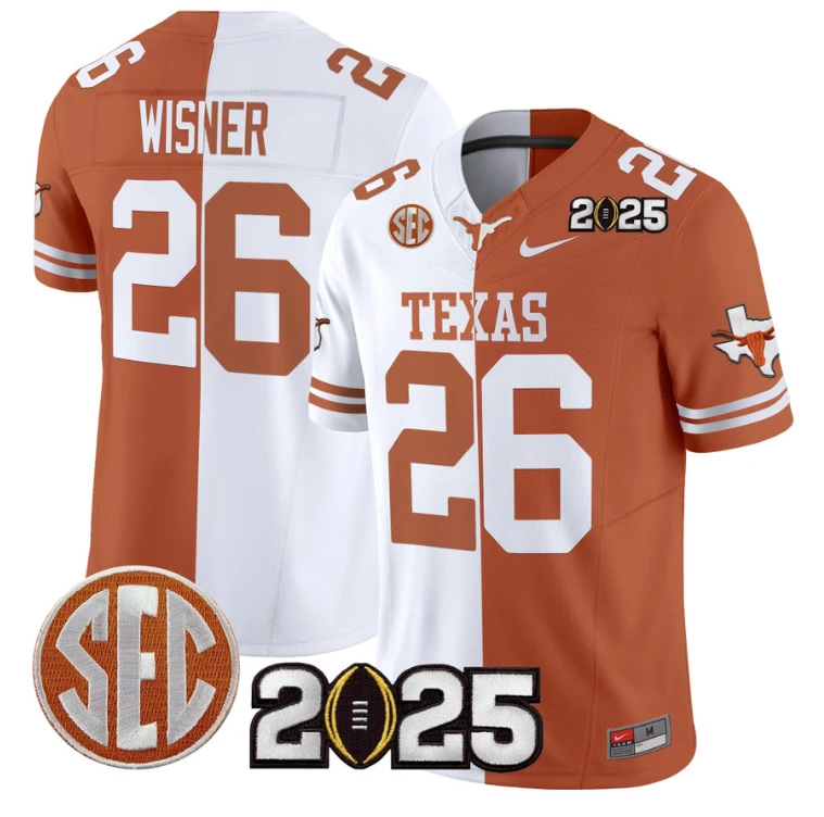 Quintrevion Wisner Jersey #26 Texas Longhorns 2025 CFP Final Split by NCAA Football Jersey