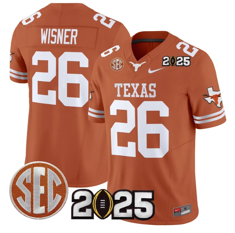 Quintrevion Wisner Jersey #26 Texas Longhorns 2025 CFP Final Texas Orange by NCAA Football Jersey