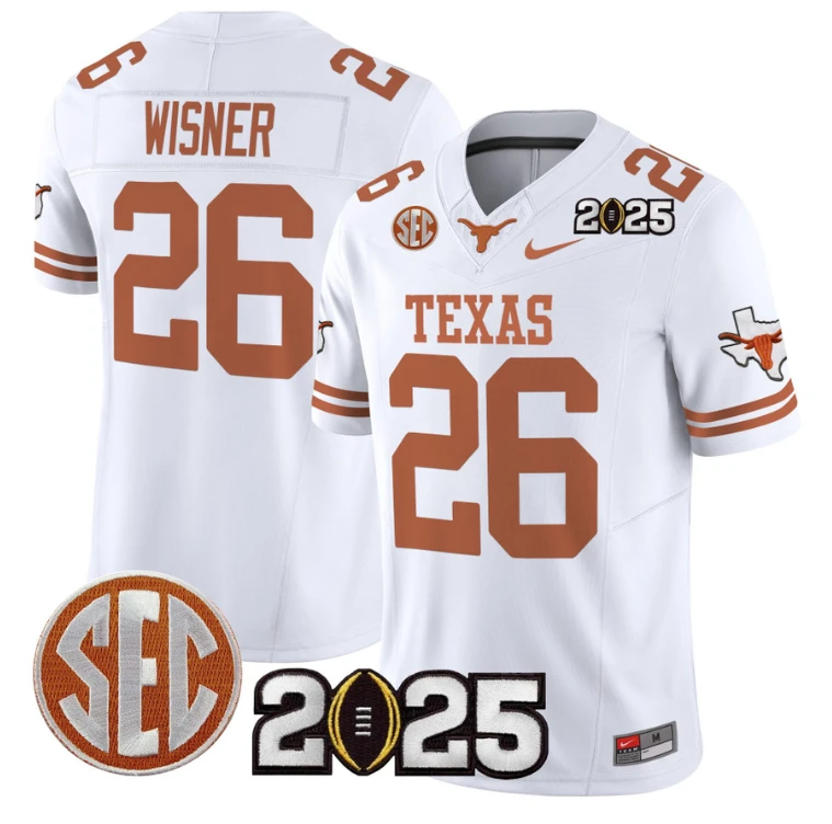Quintrevion Wisner Jersey #26 Texas Longhorns 2025 CFP Final White by NCAA Football Jersey