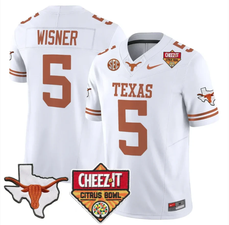 Quintrevion Wisner Jersey #5 Texas Longhorns 2025 State Map Citrus Bowl Stitched by My Store NCAA Football Jerseys
