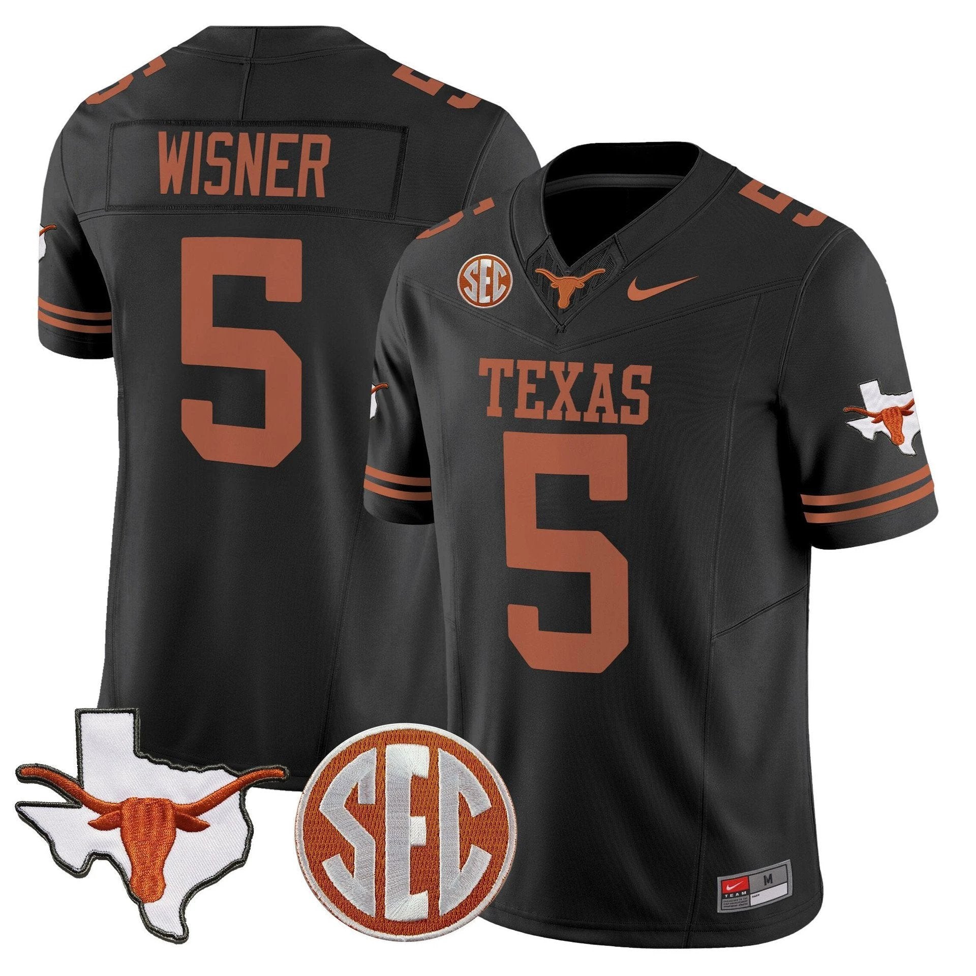 Quintrevion Wisner Jersey #5 Texas Longhorns 2025 State Map SEC Patch by My Store NCAA Football Jerseys