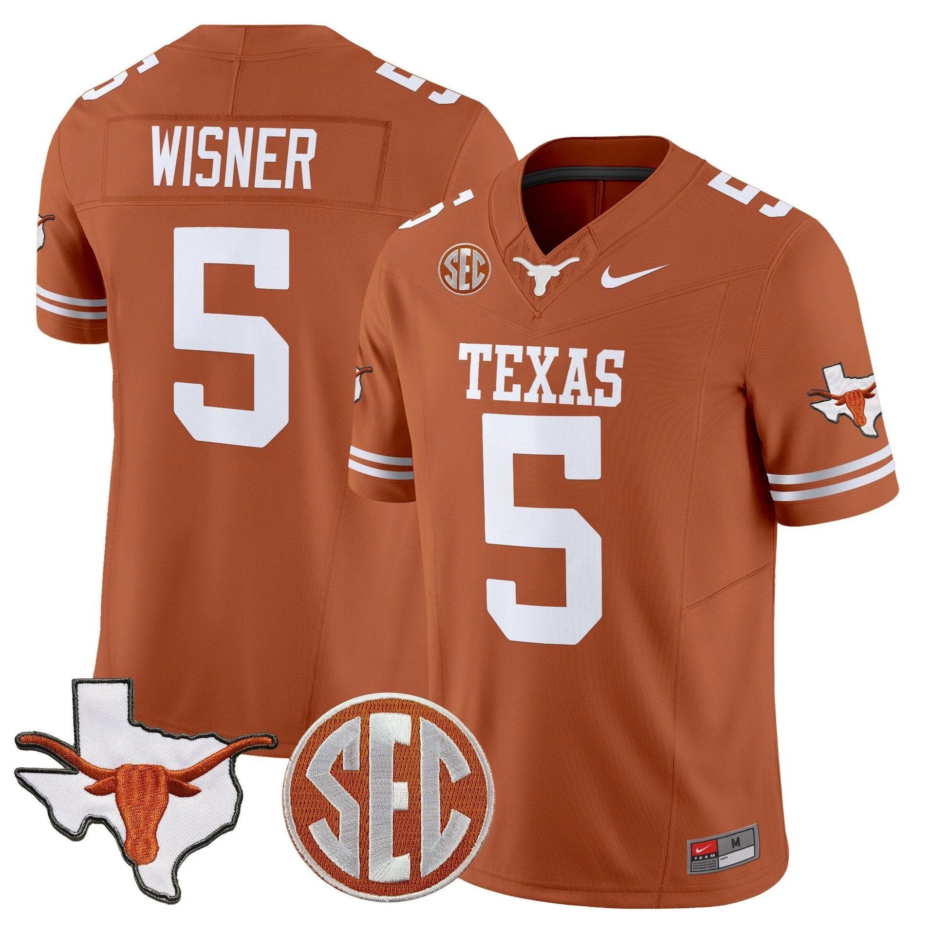 Quintrevion Wisner Jersey #5 Texas Longhorns 2025 State Map SEC Patch by My Store NCAA Football Jerseys
