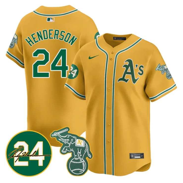 Ricky Henderson Jersey #24 Oakland Athletics 2025 Rickey Henderson Memorial Stitched Yellow by My Store