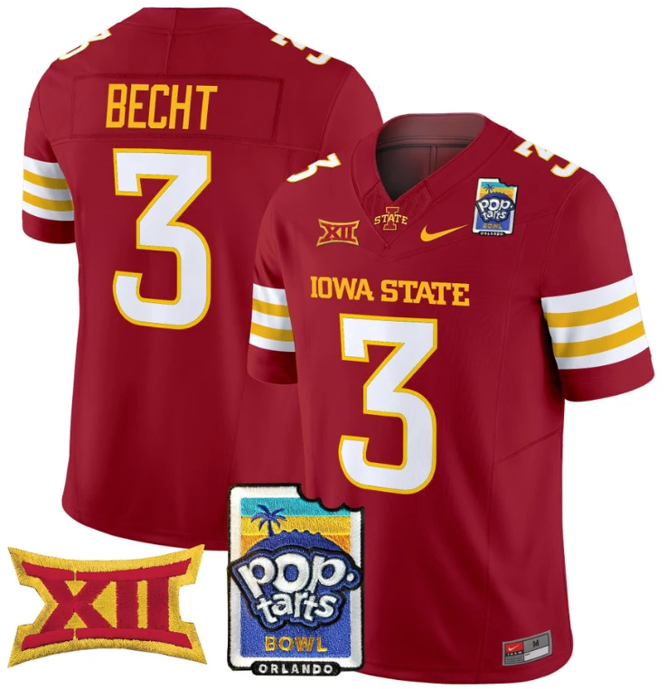 Rocco Becht Jersey #3 Iowa State 2025 PopTarts Bowl Patch Cardinal by My Store