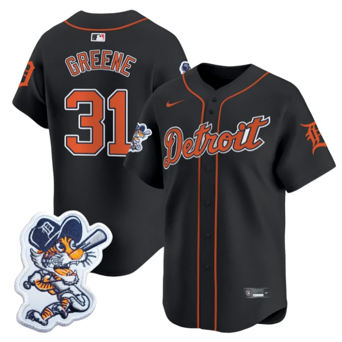 Riley Greene Jersey #31 Detroit Tigers Paws Patch Vapor Premier Limited Stitched Black by My Store