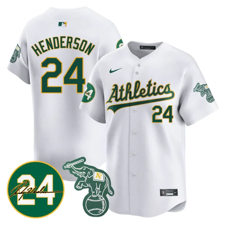 Ricky Henderson Jersey #24 Oakland Athletics 2025 Rickey Henderson Memorial Stitched White by My Store